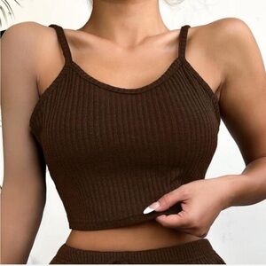 Women's Ribbed Brown Crop Top